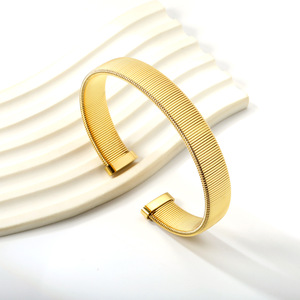 Stainless Steel Elastic Open <b>Bangle</b> For Women Geometric Line Design Fashion Jewelry <b>Bracelet</b> Gold <b>Silver</b> Color - Product Image 2