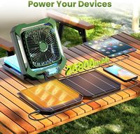 Kipas lipat luar ruangan portabel, kipas berkemah listrik dengan lampu, kontrol penggemar berkemah luar ruangan portabel 20000mAh