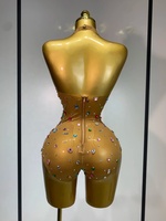 Combinaison pour femme, dos nu, en maille transparente, avec strass scintillants, sexy, pour spectacle sur scène, danse, boîte de nuit, costume de célébrité