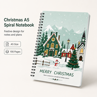 Carnet de Noël A5 de luxe en gros, 100 pages lignées, papier 80 g/m², reliure spirale double, couverture plastifiée, journal cadeau festif