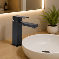 Keran Wastafel Stainless Steel 304 Warna Hitam Doff Panjang 18cm Pegangan Tunggal dengan Indikator Air Panas Dingin, Pemasangan di Atas Meja