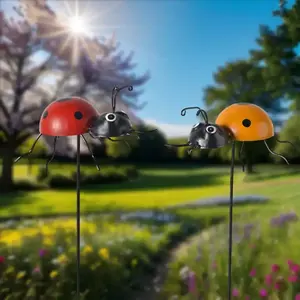 Tuin Insect Decoratie Metaal 3d Kleurrijke Lieveheersbeestje Stok Voor Bloempot