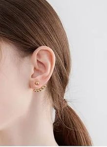Xinfly Solid 18k Gold Ball <b>Earrings</b> for Women Real Gold Cute Push <b>Back</b> Italian Beaded Stud <b>Earrings</b> Fine Bride Jewelry - Product Image 3