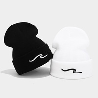 Gorro de Punto con Bordado 3D de Ondas, Unisex, Moderno, Cálido, para Otoño e Invierno, Versátil, de Tela Común