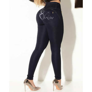 Pantalones vaqueros ajustados con cremallera frontal Pantalones vaqueros personalizados para mujer Pantalones vaqueros colombianos <span class=keywords><strong>de</strong></span> talla grande <span class=keywords><strong>de</strong></span> talle alto - Product Image 6