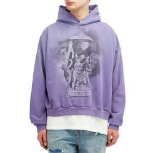 Felpa con cappuccio oversize da uomo in cotone French Terry 450 gsm, stampa personalizzata <span class=keywords><strong>a</strong></span> rilievo, serigrafia, stampa DTG, effetto distressed, modello cropped. - Product Image 1