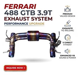 ท่อไอเสีย Vortex Titanium Blue Valved สำหรับ Ferrari 488 GTB 3.9T พร้อมท่อเก็บเสียงตรงกลางแบบ Pie-Cut และปลายท่อแบบ Burnt Tailpipes Assembly - Product Image 1
