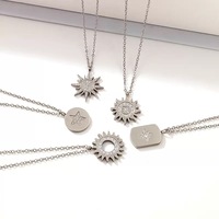 Collar de Alta Calidad con Colgantes de Sol y Estrella, Cadena de Eslabones de Acero Inoxidable con Circonitas, para Mujer
