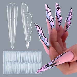 ZHI JIA 150 pièces Formes doubles pour <span class=keywords><strong>ongles</strong></span> en plastique, motif papillon, lignes de graduation internes, réutilisables, pour extension de gel, capsules d'<span class=keywords><strong>ongles</strong></span> artificiels pour nail art - Product Image 2
