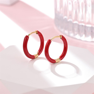 Edelstahl-Creolen Niedliche Hypoallergene Chunky Bunte Emaille-Creolen & Knorpel-Ohrringe für Mädchen - Product Image 4