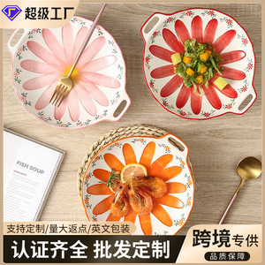 Customizable underglaze retro-style <b>ceramic</b> flower plates, high-value outdoor <b>baking</b> trays with an Instagram-worthy design. - Product Image 3