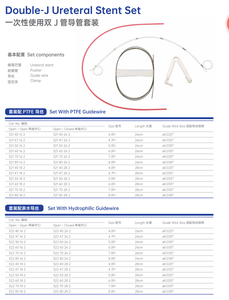 Çift <span class=keywords><strong>J</strong></span> Tipi Üreteral <span class=keywords><strong>Stent</strong></span> Seti, İtici Hidrofilik Kılavuz Teli ve Kelepçe Dezenfektan Tipi EOS CE Sertifikalı Sınıf II - Product Image 5