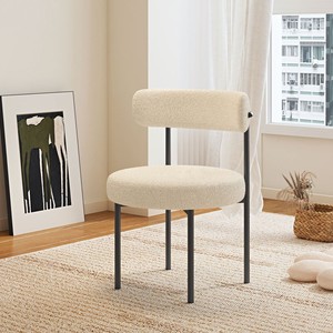 <strong>Cream</strong> Lamb Fleece <strong>Cream</strong> Lamb Fleece <strong>Dining</strong> <strong>Chair</strong>, Curved Backrest with <strong>Black</strong> Metal Legs, for Cafe Salon Restaurant Home - Product Image 1