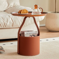 Table d'appoint minimaliste italienne pour petits espaces, seau de rangement en cuir, table basse d'angle haut de gamme pour canapé, tables d'appoint de salon