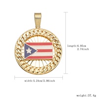 Pendentif drapeau de Porto Rico personnalisable en laiton plaqué or 14K, style hip-hop, émail et zircon, pour la fabrication de colliers, vente en gros
