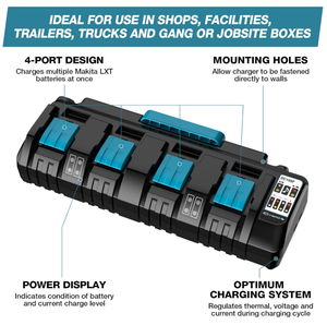 Cargador de 4 Puertos DC18SF para Batería de Iones de Litio Makita de 14.4V-18V, Reemplazo para DC18SF DC18RC DC18RD <span class=keywords><strong>DC18RA</strong></span> - Product Image 1