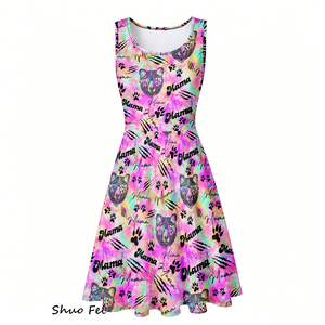 Robe d'été décontractée pour femme, imprimé Ours Maman Vibrant, sans manches, coupe trapèze évasée, motif animal abstrait, avec poches - Product Image 2