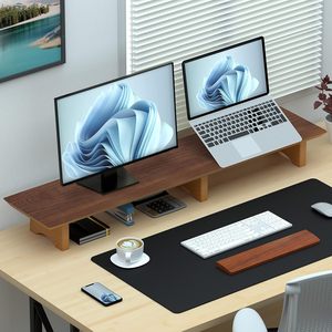 Soporte para monitor de madera maciza, estante de almacenamiento para escritorio, organizador de oficina, tipo rectangular de roble y nogal - Product Image 2
