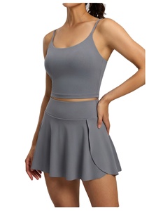 Conjunto de Ropa de Yoga Sólida Color Nude para Mujer, para Correr y Hacer Ejercicio, Transpirable y Ecológico, Conjunto de 2 Piezas, Pantalones Cortos con Cintura Elástica y Tirantes Traseros - Product Image 2