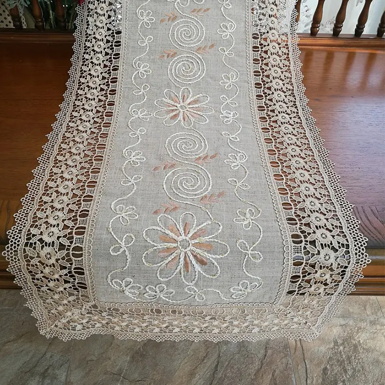 Popular lace embroidered rectangle wedding table cover tablecloth