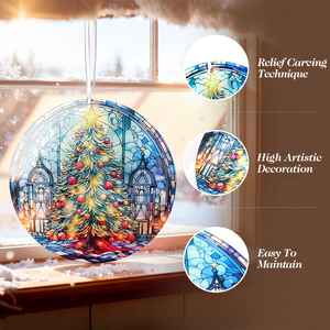 Christmas Ornaments 2026, Christmas <b>Tree</b> Stained Glass Suncatcher Round Fun Glass Decoration Gifts - Product Image 3