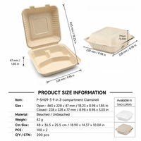 Boîte à hamburger biodégradable de bagasse de canne à sucre compostable Logo en relief salade nouilles pain caractéristiques pratique