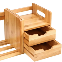 Organisateur de bureau en bambou avec 2 tiroirs, boîte de rangement pour bureau, porte-documents en bois, logo personnalisé