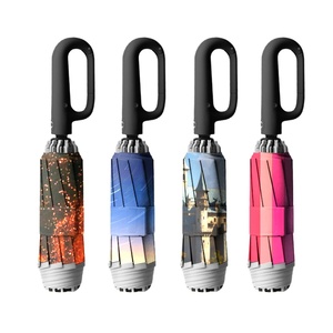 Manual Open Close Compact Inverted Umbrella Carrying Case Iron <b>Frame</b> Glass Fiber Ribs Portable Windproof Travel Folding Umbrella - Product Image 3