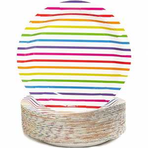 Platos de Papel Modernos de 9 Pulgadas con Rayas de Arcoíris, Venta Directa de Fábrica, Vajilla y Decoración para Fiestas - Product Image 4