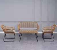 4 adet Modern açık veranda bahçe sarı Rattan mobilya sehpa ve yastık hasır koltuk takımı