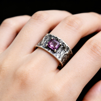 Bague carrée vintage personnalisée en améthyste pour homme, plaquée or, en cuivre, avec anneau ouvert, bijou de corps tendance