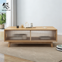 Table basse en bois et verre au design unique pour salon, fabrication chinoise, faible coût, OEM, ODM, stock important, livraison directe.