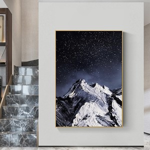 Hand Painted Oil <b>Painting</b> Mountains Starry Sky 100% Handmade <b>Framed</b> Modern Minimalist Living Room Wall Art Decor - Product Image 2
