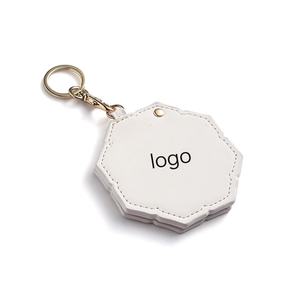 Wholesale Fashion White Flower Shape Hot Stamping PU Leather Keychain Portable Vanity Mirror - Product Image 3