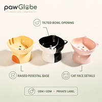 Vente en gros, faible MOQ, gamelle pour chat en céramique inclinée et surélevée, design mignon, gamelle d'alimentation pour animaux de compagnie, logo personnalisé, marque privée, fourniture OEM ODM
