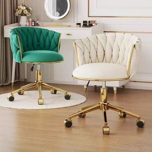 Silla de <span class=keywords><strong>Escritorio</strong></span> de Diseño Moderno con Detalles Dorados, <span class=keywords><strong>Taburete</strong></span> de Tela para Dormitorio, para Uso en el Hogar, para Tocador - Product Image 4