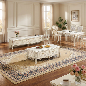 Ensemble de table à manger en bois massif de style européen avec 6 pièces, design antique, meubles de salle à manger pour la maison, le restaurant, l'hôtel - Product Image 3