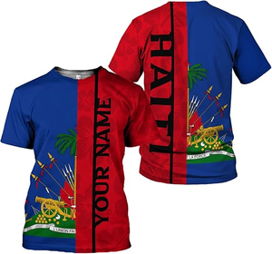 Wholesale Custom Haitian Flag T-Shirt Polyester Fabric Short Sleeve Haiti T-Shirt for Men &amp; Women Haitian <strong>Pride</strong> <strong>Tshirt</strong> - Product Image 3