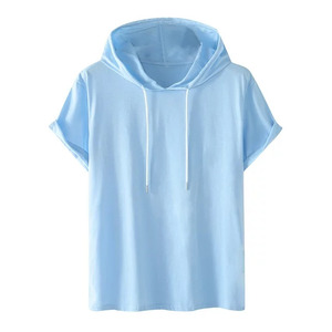 Camisetas para hombres, camisetas de gimnasio para hombres, camiseta informal de moda sólida con capucha, Camiseta deportiva de manga corta, Top - Product Image 5