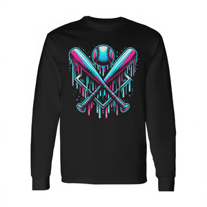 T-shirt à manches longues Baseball Drip avec motif de balles et de battes croisées pour les joueurs et les fans - Product Image 2