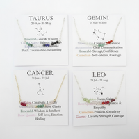 Collier zodiacal en pierres précieuses naturelles minuscules, bijoux en pierre de naissance, acier inoxydable, cadeau de demoiselle d'honneur, cristal de guérison fait à la main, 12 signes