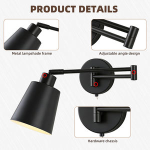 Wholesale Adjustable <b>Swing</b> <b>Arm</b> Iron Modern Black Shade LED <b>Wall</b> <b>Lamp</b> E27 Bulb Base for Bedroom Living Room Home Decor - Product Image 5