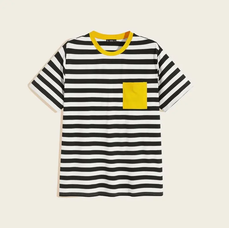 Men T-shirt Custom Men Custom Printed Custom Logo Pocket Patched Striped Tee