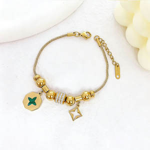 Pulsera y brazalete de moda de acero inoxidable 316L a prueba de agua, chapado en oro de 14K y 18K, pulseras de cuentas de diseño con dijes para mujer - Product Image 5