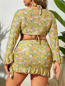 Nuevo conjunto de Bikini para <span class=keywords><strong>mujer</strong></span>-Estampado floral pequeño de cuatro piezas, diseño de busto de talla <span class=keywords><strong>grande</strong></span>, estilo separado para vacaciones en la playa - Product Image 3