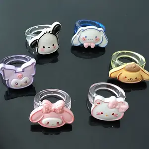 Kt Sanrioed Melody Cinnamoroll Kuromi Acrylic Clear Ring Cute Kt Cat Ring Sanrios Ring Girl Exquisite Accessories Gift For Kids