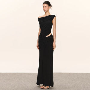 レディース ノースリーブ ボディコン コルセット マキシドレス スパゲッティストラップ ラッフル エレガント イブニング ウェディング ゲスト ロング フォーマルドレス セット - Product Image 5