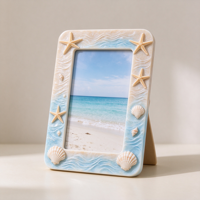 Cadre photo de plage en résine peint à la main avec sculpture d'étoile de mer, coquillage et vague, forme personnalisée, décoration nautique pour la maison, souvenir, cadeau