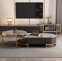 Meuble TV moderne et simple, meuble en bois, plateau en pierre de luxe, ensemble de table basse ronde