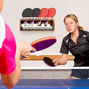 Estante de almacenamiento para palas de ping pong montado en la pared, 4 compartimentos, gran capacidad, organizador de escritorio para interiores, forma rectangular - Product Image 1